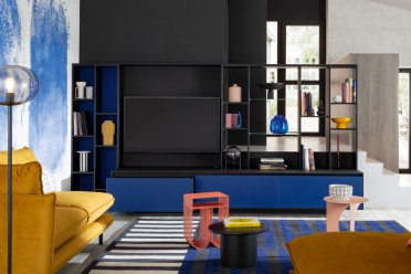 bibliothèque bleue salon
