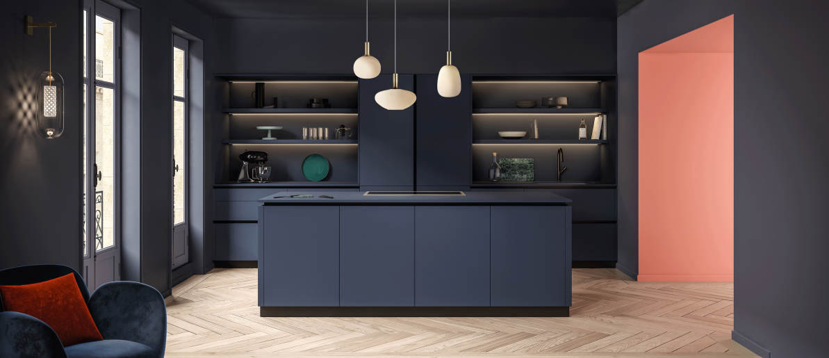 Kitchen Luxe Model - Signature Trend Midnight blue matt linear layout with island VP