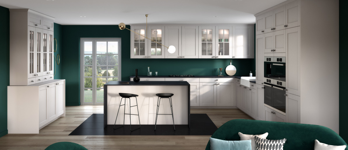 Kitchen Eole Model - Emerald Trend White matt U-shaped with island VP