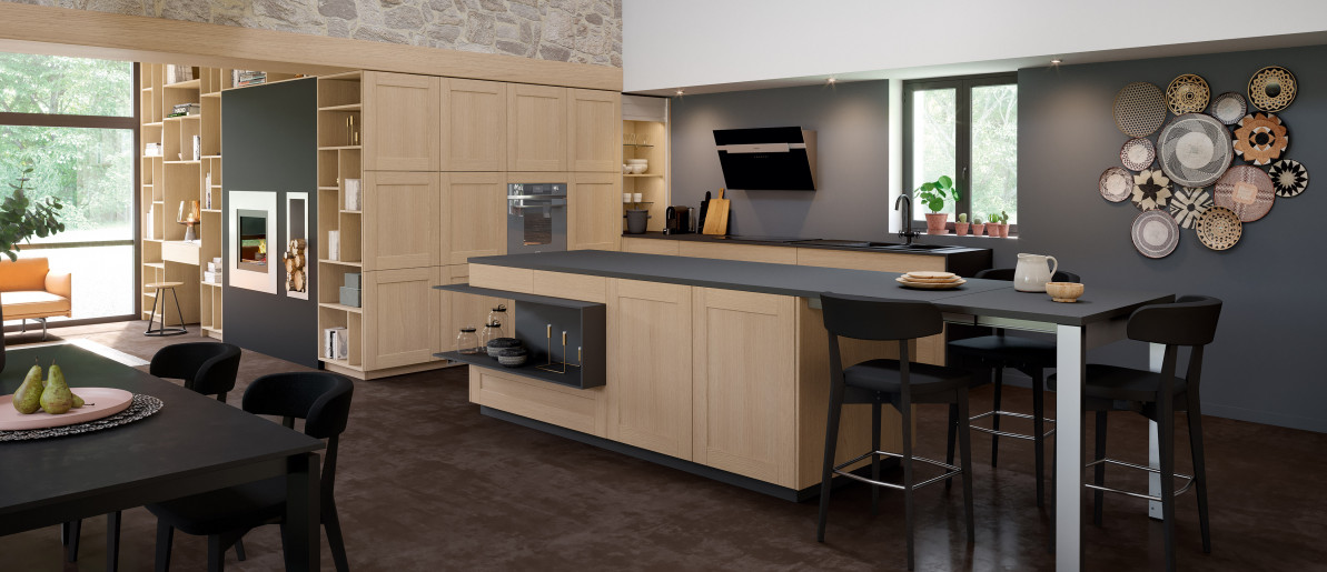 Kitchen Eole Model - Getaway Trend Natural oak synchronous effect linear layout with island VP