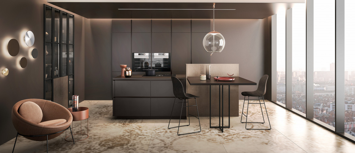 Kitchen Luxe Model - Aesthetic Trend Basalt gloss lacquer with island VP