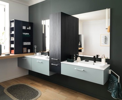 Salle de bains noire Bruyère Meuble minimaliste