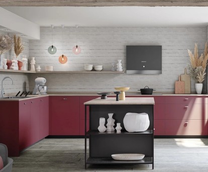 cuisine rouge bois brut