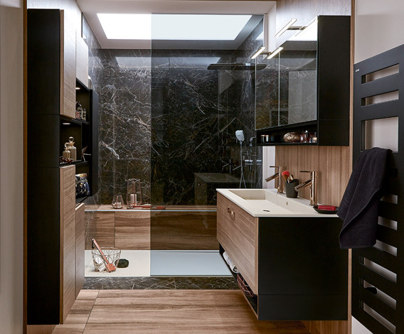 Black and wood bathroom