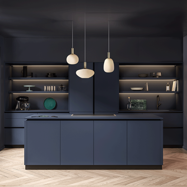 Kitchen Luxe Model - Signature Trend Midnight blue matt linear layout with island LM
