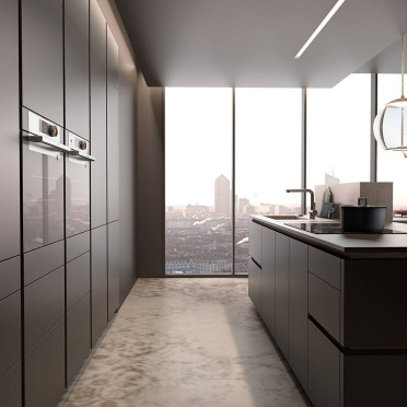 Kitchen  Luxe Model - Aesthetic Trend Basalt gloss lacquer with island LM
