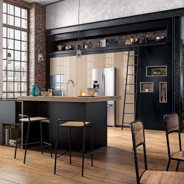 Kitchen Melia Model - Factory Trend Black matt lacquer with island LM