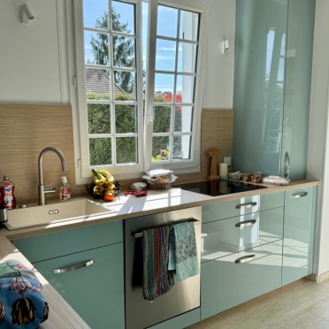 Mobalpa; Contemporaine; Scandinave; Vert sauge; Bois clair; Style nature 