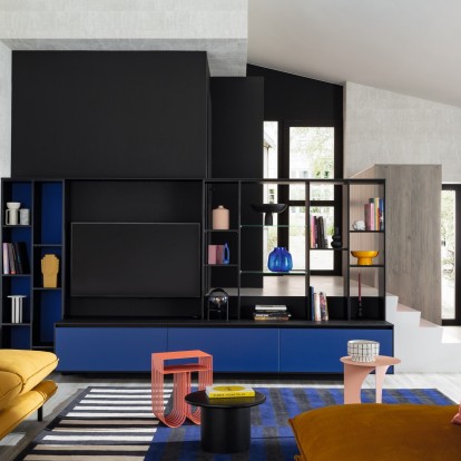 mobalpa meuble tv sur mesure bleu et noir