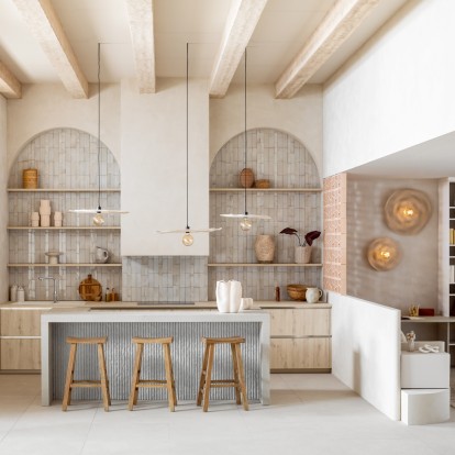 cocina y salón ambiente cozy