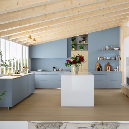 isla central en cocina azul ambiente despertar