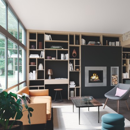 salon meuble noir et bois